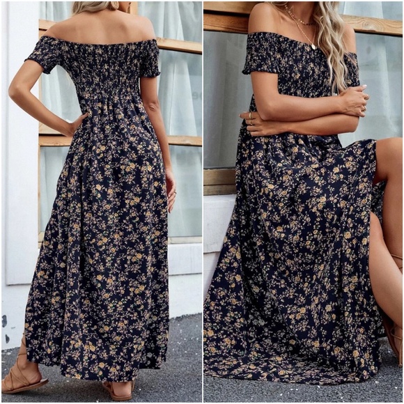 Boho Floral Print Off Shoulder Maxi Dress - Picture 4 of 8